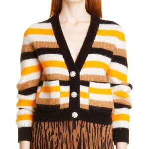 GANNI Mohair Blend Stripe Cardigan with Crystal Buttons - XS/S